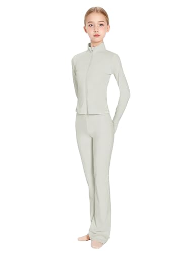Girls Stand Collar Zipper Elastic Slim Coat, High Waist Flare Pants, Kids Athletic Yoga Dance Gym Set