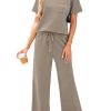 2 Piece Sets for Women Casual Summer Travel Vacation Outfits Short Sleeve Wide Leg Crop Pants Lounge Sets