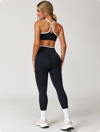 Women 2 Piece Workout Sets ColorBlock Cross Back Sports Bra High Waist Tummy Control Active Leggings Yoga Outfit