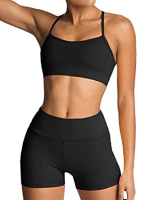 Women's Workout Sets 2 Piece Yoga Outfit High Waisted Biker Shorts Leggings Sports Bra Gym Fitness Clothes Tracksuit