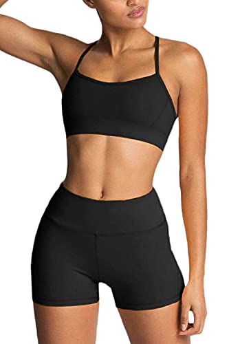 Women's Workout Sets 2 Piece Yoga Outfit High Waisted Biker Shorts Leggings Sports Bra Gym Fitness Clothes Tracksuit