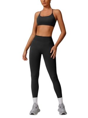 Workout Sets for Women 2 Piece Strappy Back Sports Bra and High Waisted Yoga Leggings Jogger Gym Active Sets