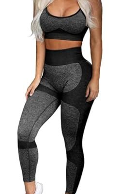 Women’s Workout Sets 2 Piece - Seamless Yoga Leggings and Cross-Strap Sports Bra Gym Outfits Activewear Matching Set