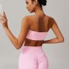 Women Workout Sets Bandeau Bralette Sports Bra Scrunch Butt Lifting High Waist Shorts 2 Piece Gym Yoga Outfits