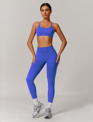 Women's Workout Sets 2 Piece Seamless Sports Bra Scrunch Butt High Waist Impact Leggings Gym Yoga Outfits