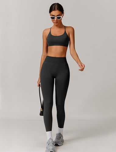 Workout Sets for Women 2 Piece Strappy Back Sports Bra and High Waisted Yoga Leggings Jogger Gym Active Sets