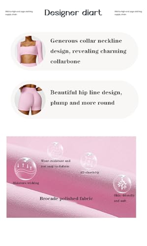2 Piece Women's Workout Sets,Seamless Long Sleeve Gym Bra Outfits,Butt Lifting Shorts Pants Short trousers.
