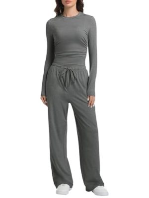 2 Piece Lounge Sets for Women Fall Outfits Long Sleeve Wide Leg Tracksuits Womens Two Pcs Casual Matching Loungewear Set