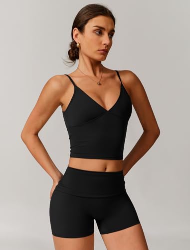 Workout Sets for Women 2 Piece Compression Sports Bra and Fold-over High Waisted Yoga Leggings Shorts Gym Athletic Sets