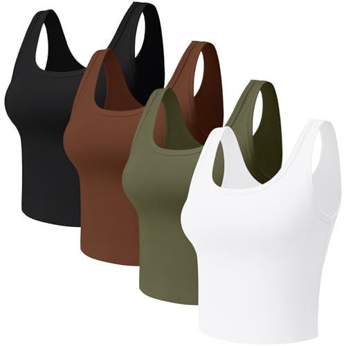 4 Pieces Women's Scoop Neck Tank Tops Cotton Sleeveless Workout Shirts Sports Yoga Crop Top for Women