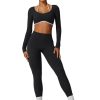 Workout Sets for Women Long Sleeve Crop Top Scrunch Butt Lifting High Waist Leggings with Pockets 2 Piece Outfits