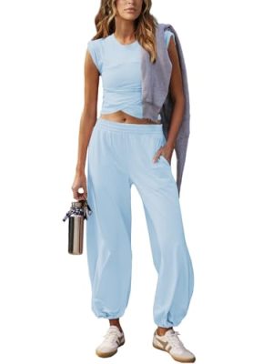 Women 2 Piece Outfit Set Loungewear Cropped Tops and Jogger Sweatpant Matching Set Coordinated Sweatsuit with Pockets