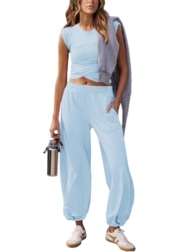 Women 2 Piece Outfit Set Loungewear Cropped Tops and Jogger Sweatpant Matching Set Coordinated Sweatsuit with Pockets