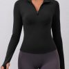 Womens Long Sleeve Workout Tops Quick Dry Quarter Zip Pullover Crop Yoga Athletic Slim Fit Shirts
