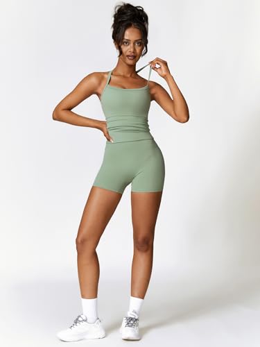Women's Yoga Outfits Backless Strappy Sports Bra and High waisted hip-lifting shorts Matching workout set