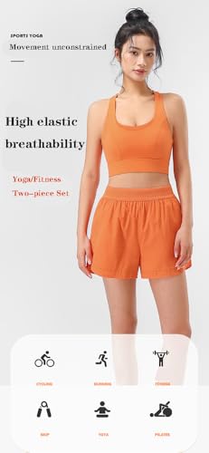 2 Packs Breathable Workout Shorts Pants Sports Bra Set for Women,Women's Gym Short Trousers Outfits Set.