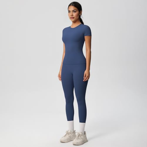 Women’s 2 Piece Workout Set – Athletic T-Shirt & High Waist Leggings – Activewear for Gym, Running & Yoga