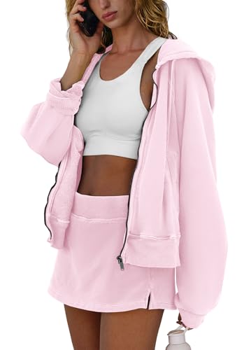 Womens 2 Piece Workout Sets Lounge Matching Sets Zip Up Hoodie and Skirt Gym Clothes Yoga Outfits