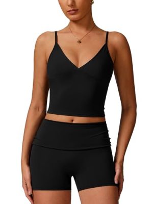Workout Sets for Women 2 Piece Compression Sports Bra and Fold-over High Waisted Yoga Leggings Shorts Gym Athletic Sets