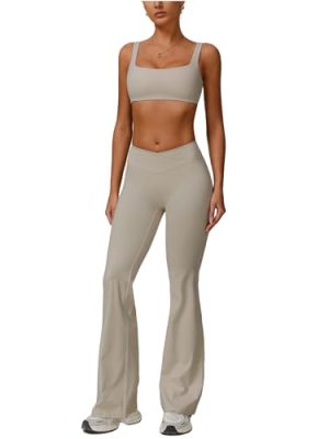 2 Piece Workout Sets for Women Crossover High Waisted Flare Leggings Gym Yoga Outfit Stretchy Sports Bra Set