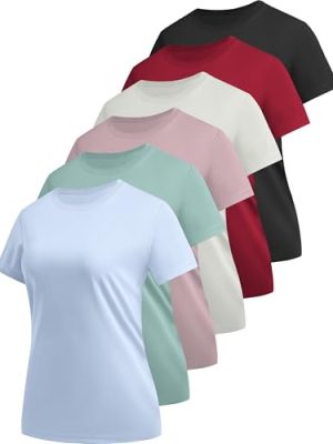 6 Pack Workout Tops for Women Short Sleeve UPF Sun Protection Athletic T Shirts Quick Dry Tennis Yoga Running Crew Neck Tee