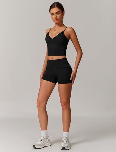 Workout Sets for Women 2 Piece Compression Sports Bra and Fold-over High Waisted Yoga Leggings Shorts Gym Athletic Sets