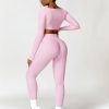 Workout Sets for Women 2 Piece Square Neck Long Sleeve Crop Tops High Waist Flared Leggings Gym Sets