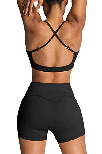 Women's Workout Sets 2 Piece Yoga Outfit High Waisted Biker Shorts Leggings Sports Bra Gym Fitness Clothes Tracksuit