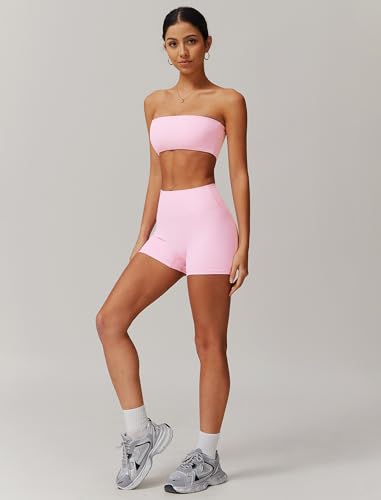 Women Workout Sets Bandeau Bralette Sports Bra Scrunch Butt Lifting High Waist Shorts 2 Piece Gym Yoga Outfits