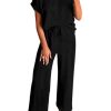 31GjUWW9JfL.jpg Summer Sets Women 2 Piece Outfits Casual Ribbed Knit Short Sleeve Tops Wide Leg Pants Lounge Set Travel Tracksuit