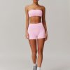 Women Workout Sets Bandeau Bralette Sports Bra Scrunch Butt Lifting High Waist Shorts 2 Piece Gym Yoga Outfits