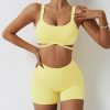 Workout Sets for Women 2 Piece Twist Front Halter Sports Bras High Waist Biker Shorts Exercise Gym Yoga Outfit