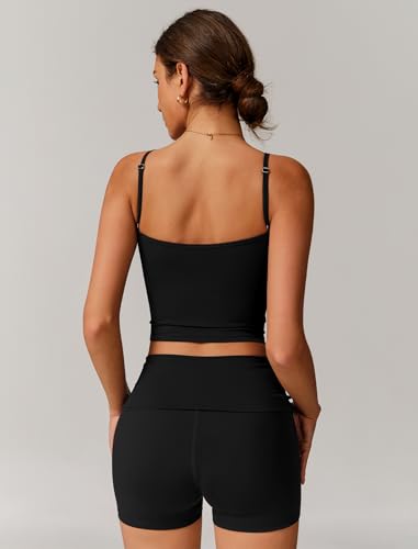 Workout Sets for Women 2 Piece Compression Sports Bra and Fold-over High Waisted Yoga Leggings Shorts Gym Athletic Sets
