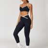 Women 2 Piece Workout Sets ColorBlock Cross Back Sports Bra High Waist Tummy Control Active Leggings Yoga Outfit