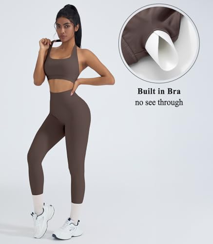 2 Piece Workout Sets for Women Halter Sports Bras Gym Sets Booty Leggings Outfits