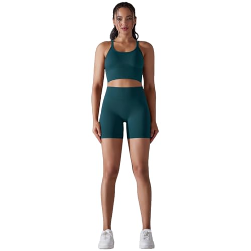 Women's Workout Sets 2 Piece Yoga Outfits High Waisted Yoga Leggings Shorts and Sports Bra Gym Clothes Tracksuit