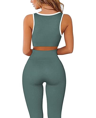 Work Out Sets Womens - Gym Two Piece Outfits Seamless Crop Tank High Waist Yoga Leggings