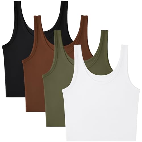 4 Pieces Women's Scoop Neck Tank Tops Cotton Sleeveless Workout Shirts Sports Yoga Crop Top for Women