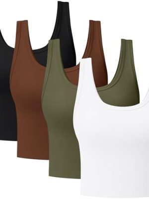 4 Pieces Women's Scoop Neck Tank Tops Cotton Sleeveless Workout Shirts Sports Yoga Crop Top for Women