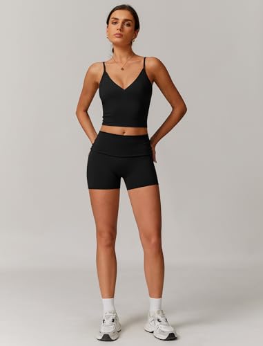 Workout Sets for Women 2 Piece Compression Sports Bra and Fold-over High Waisted Yoga Leggings Shorts Gym Athletic Sets