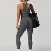 Womens Workout Sets Two Piece Racer-back Tank Top Matching High Waist Leggings Sets Gym Outfits Work Out Clothes