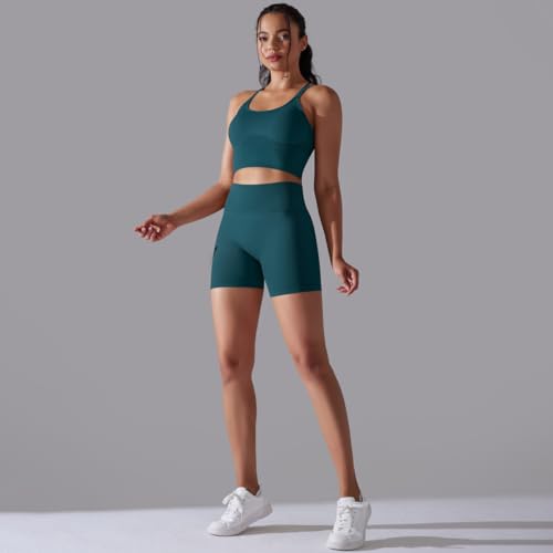 Women's Workout Sets 2 Piece Yoga Outfits High Waisted Yoga Leggings Shorts and Sports Bra Gym Clothes Tracksuit