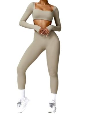 2 Pcs Women's Workout Outfits Sets,Seamless Long Sleeve Gym Bra,Butt Lifting Leggings trousers Sweatsuits.