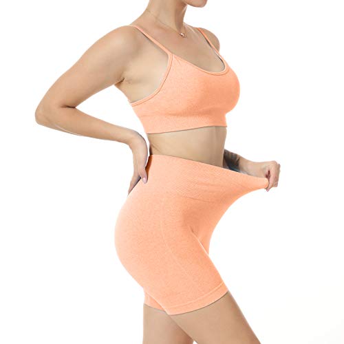 Women Seamless Yoga Set 2 Piece Workout Sport Bra with High Waist Shorts Legging Outfit Tracksuit.