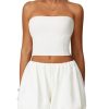 Womens Summer 2 Piece Outfits Y2k Crop Tube Tops Built in Bra Bubble Shorts Workout Sets Tracksuit