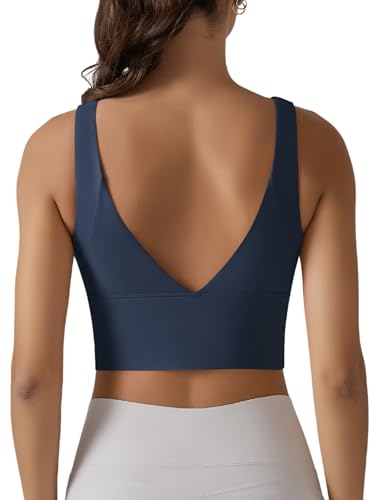 31VM0WFf33L.jpg Longline Sports Bra for Women V Back Wireless Padded Medium Support Yoga Bra Workout Crop Tank Tops