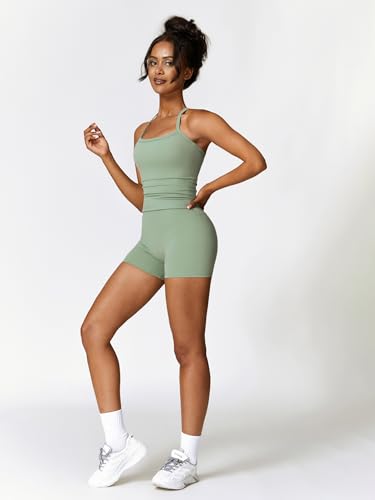Women's Yoga Outfits Backless Strappy Sports Bra and High waisted hip-lifting shorts Matching workout set