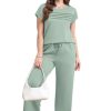 Two Piece Sets for Women Summer Travel Vacation Outfits Cap Sleeve Lounge Matching Sets Wide Leg Pants S-3XL