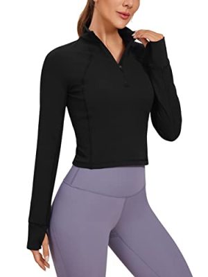 Women's Butterluxe Long Sleeve Workout Shirts Half Quarter Zip Athletic Tops Crop Collared T-Shirt