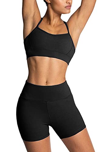 Women's Workout Sets 2 Piece Yoga Outfit High Waisted Biker Shorts Leggings Sports Bra Gym Fitness Clothes Tracksuit